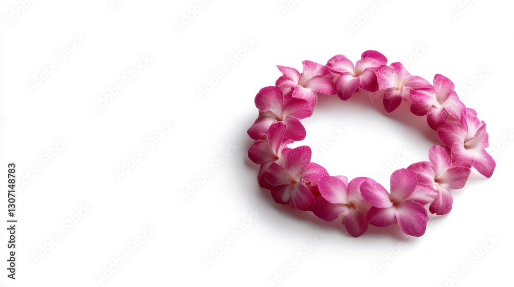 Pink and white flower crown arranged in a circle, isolated on a white background. Water droplets are visible on the petals. The image has a clean, minimalist aesthetic. Pink and white flower crown arranged in a circle, isolated on a white background. Water droplets are visible on the petals. The image has a clean, minimalist aesthetic.