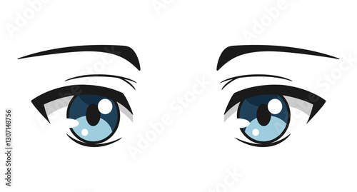 Blue anime eyes isolated on white background. Beautiful cartoon manga anime eyes. Vector illustration