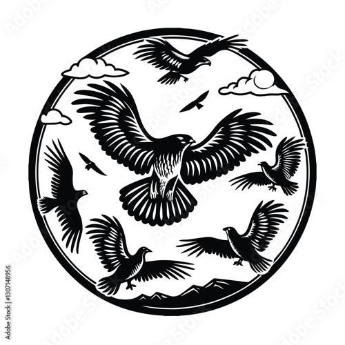 A set of dove fly in the sky black color silhouette vector