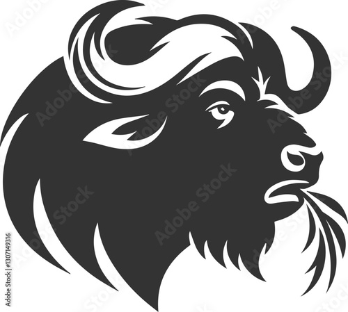 Buffalo with its mouth slightly open, chewing animal vector silhouette