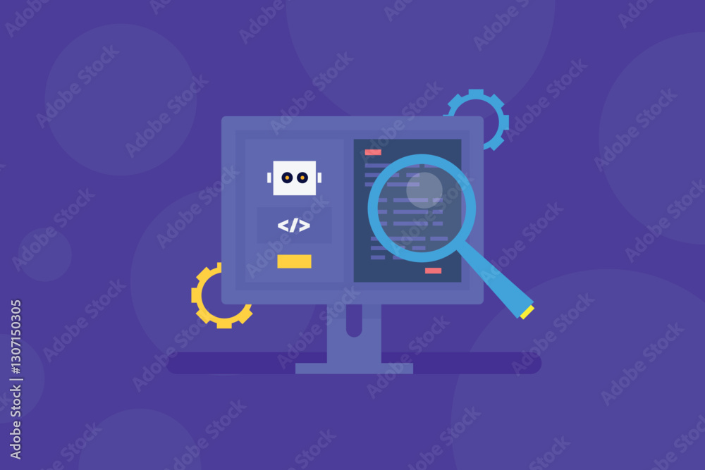 Obraz premium Artificial intelligence writing code, AI code assistance, AI agent coding, Code development automation, Robot coding itself.