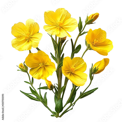 Flowers of a yellow flax plant.