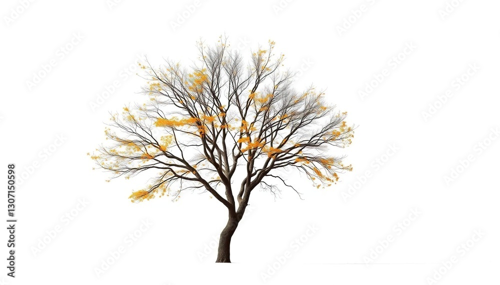 Fototapeta premium Lone deciduous tree, stark branches against pure white, minimalist, branches