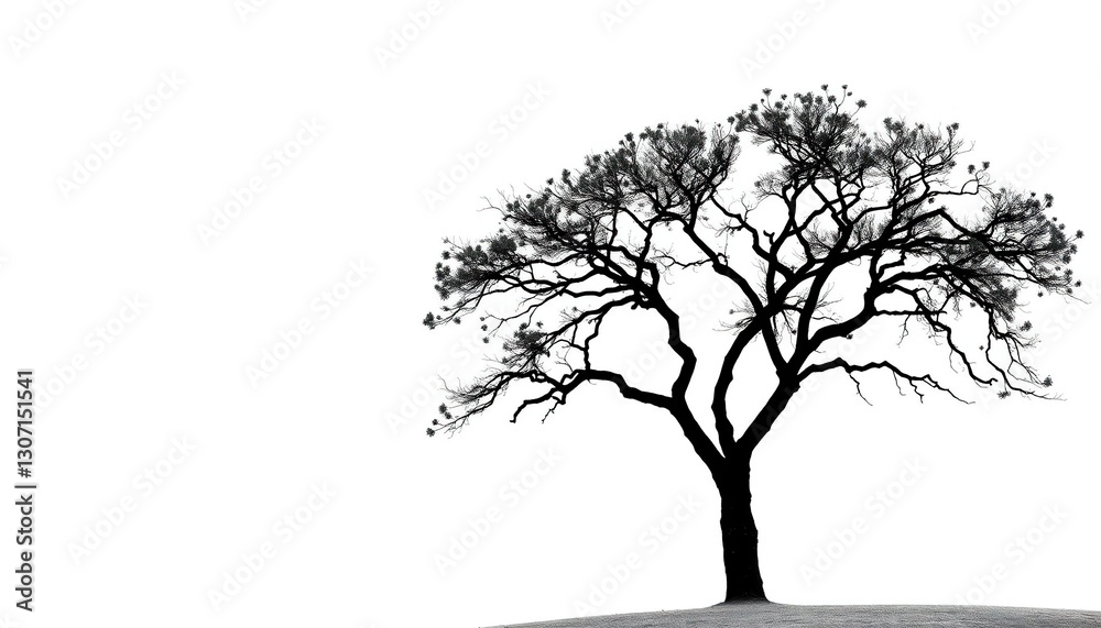 Obraz premium Single, majestic tree silhouetted against pure white backdrop, image, pure