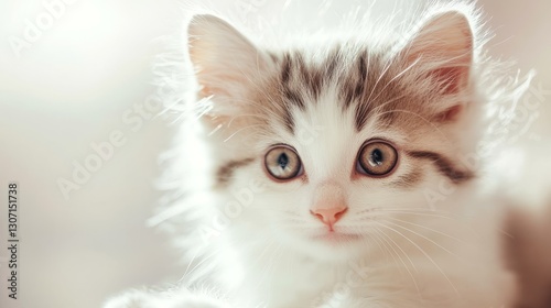 Curious kitten touching mirror reflection, soft morning light, pastel and white tones, and charming reflective atmosphere, close-up shot.