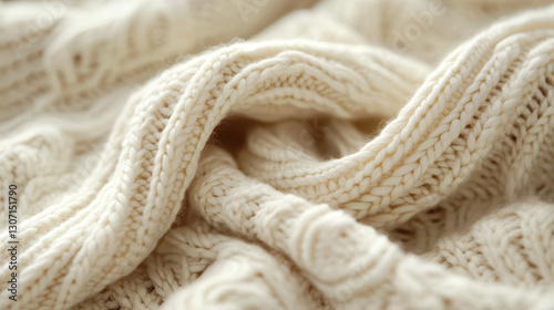 Cream Knitted Fabric Texture Close Up Detail