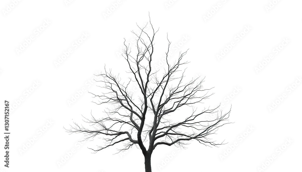 Obraz premium Lone tree, stark branches against bright white backdrop, element, minimalist
