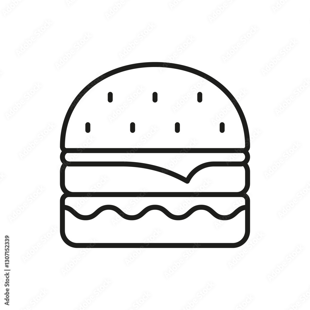 Burger Line Icon. Delicious Hamburger with Lettuce, Cheese, and Sesame Seed Bun Outline Symbol. Editable Stroke. Isolated Vector Illustration Burger Line Icon. Delicious Hamburger with Lettuce, Cheese, and Sesame Seed Bun Outline Symbol. Editable Stroke. Isolated Vector Illustration