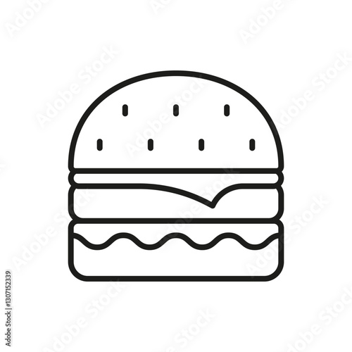 Burger Line Icon. Delicious Hamburger with Lettuce, Cheese, and Sesame Seed Bun Outline Symbol. Editable Stroke. Isolated Vector Illustration