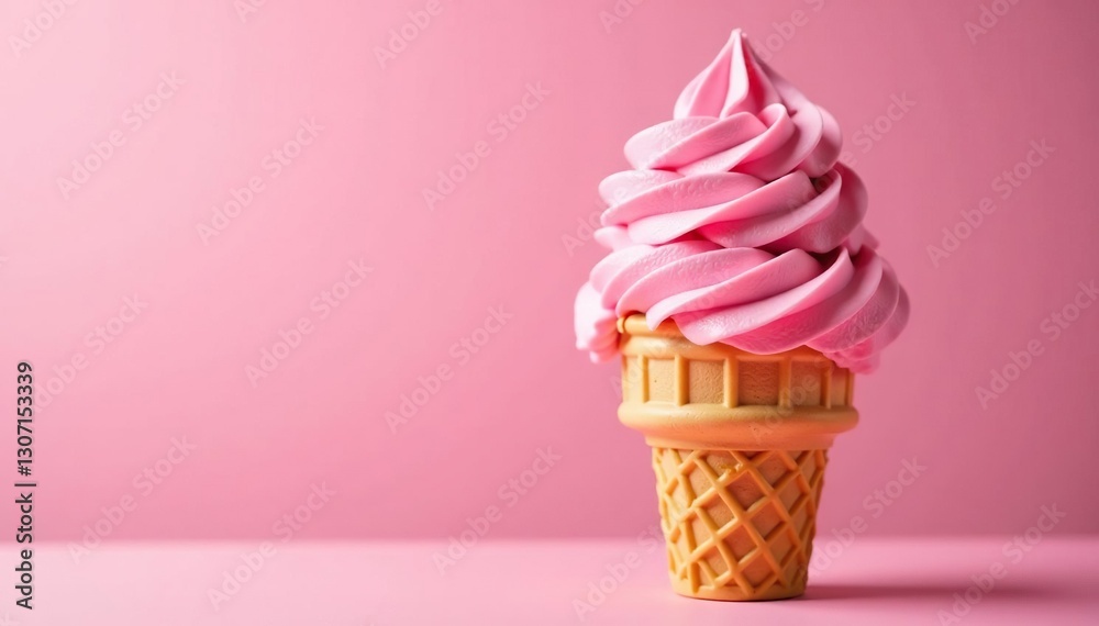 Fluffy pink ice cream in a crunchy waffle cone,, fluffy Fluffy pink ice cream in a crunchy waffle cone,, fluffy
