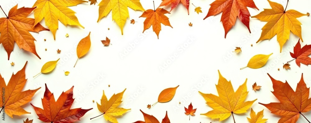 Leaf litter with fallen leaves scattered on white background, fall, leaf litter, green Leaf litter with fallen leaves scattered on white background, fall, leaf litter, green