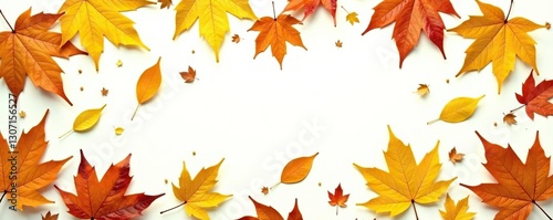 Leaf litter with fallen leaves scattered on white background, fall, leaf litter, green