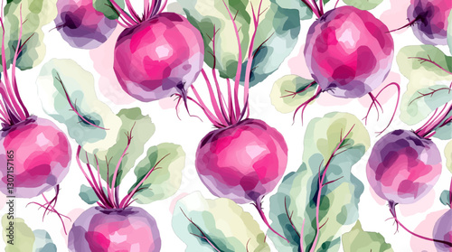 Seamless pattern with watercolor red beet drawing abstract illustration on white background