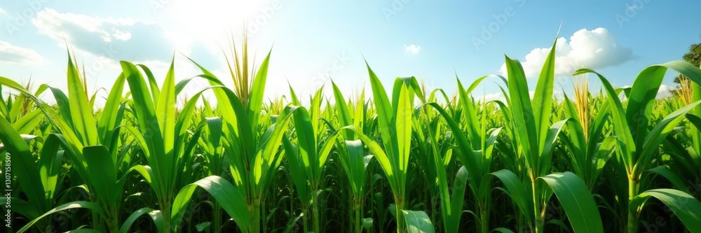 Fototapeta premium Tall sugarcane stalks sway gently in the breeze, nature, plant life, foliage