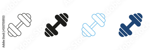 Dumbbell Line and Silhouette Icon Set. Representing Weightlifting and Strength Training for Exercise. Gym Equipment for Training and Physical Fitness Icon. Isolated Vector Illustration