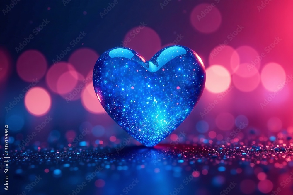 Vibrant blue heart pattern with bokeh lights and glitter overlay, sparkle, hearts Vibrant blue heart pattern with bokeh lights and glitter overlay, sparkle, hearts