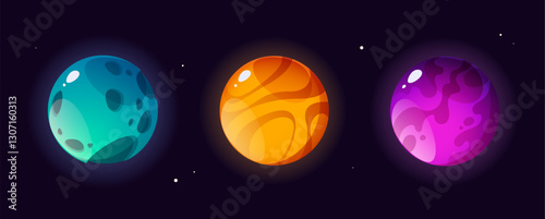 Planets of the solar system. Vector set of planets of the solar system for stickers, poster, postcard and other in cartoon style