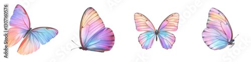 Fototapeta na wymiar Captivating digital artwork depicting a series of colorful ethereal butterflies with iridescent wings and a dreamy pastel hued aesthetic