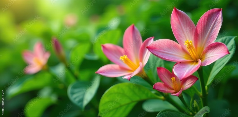 Vanilla bean plants with blooming flowers and growing leaves, leafy greens, plant life Vanilla bean plants with blooming flowers and growing leaves, leafy greens, plant life