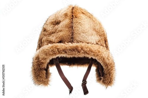 Faux fur trapper hat isolated on white background 