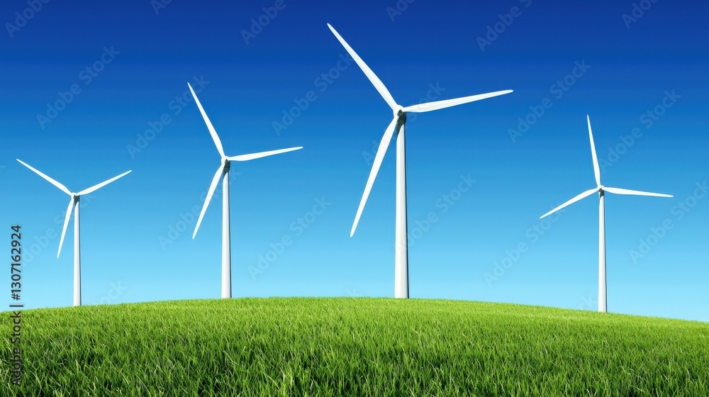 Fototapeta premium A futuristic graph overlayed on a lush green field of wind turbines.