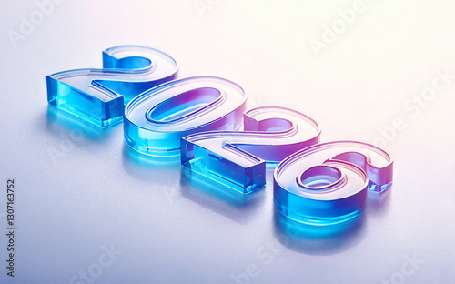 2026年。ガラスで作られた3Dの文字。AI生成画像。