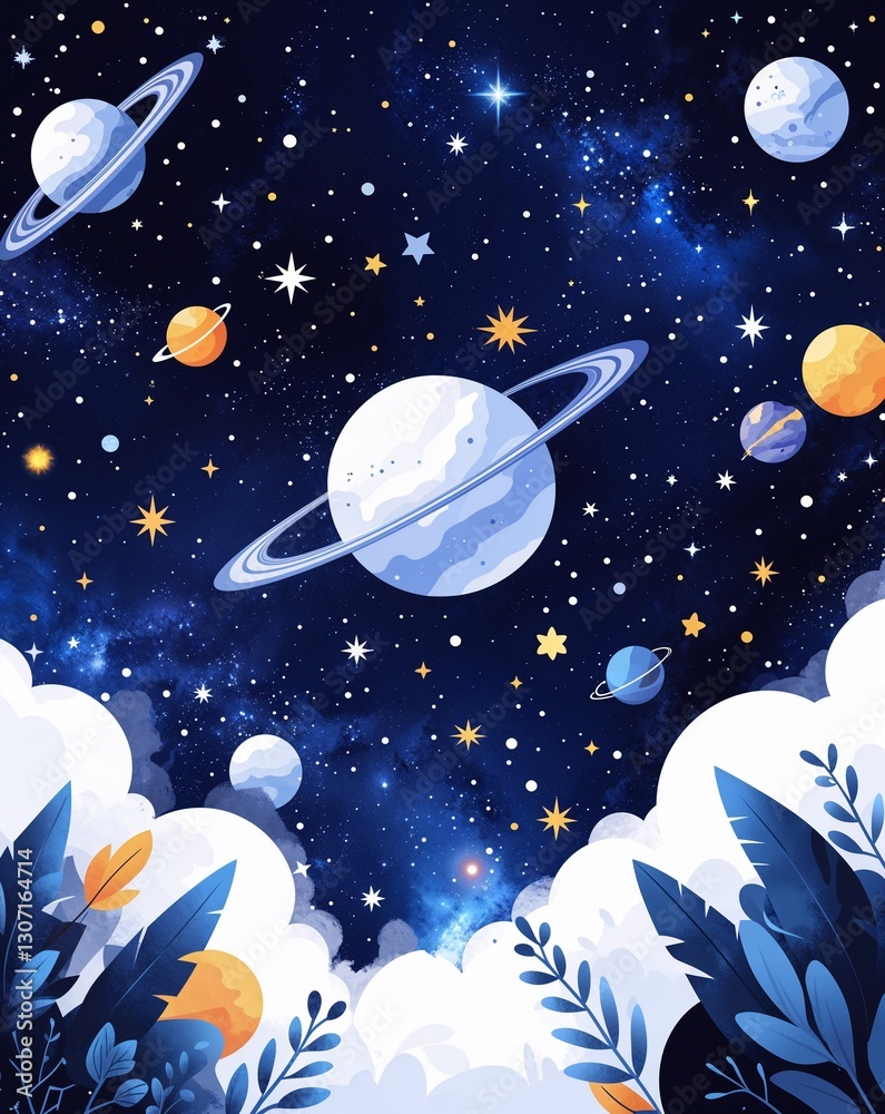 Naklejka premium white theme Starry galaxy outer space party invitation plain modern flat illustration background with copy space backdrop