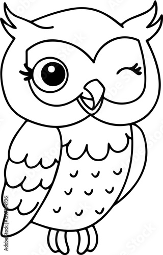 SVG vector features hand-drawn birds and insects with line art. Cute and Playful Winking Owl Illustration for Coloring Fun