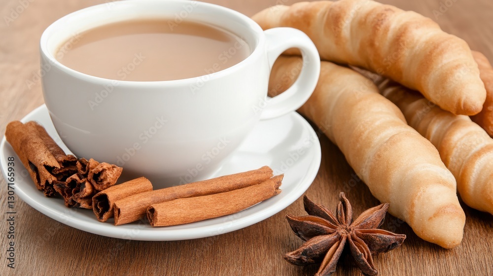 Aromatic Cup of Tea with Cinnamon and Delightful Pastry Sticks Aromatic Cup of Tea with Cinnamon and Delightful Pastry Sticks