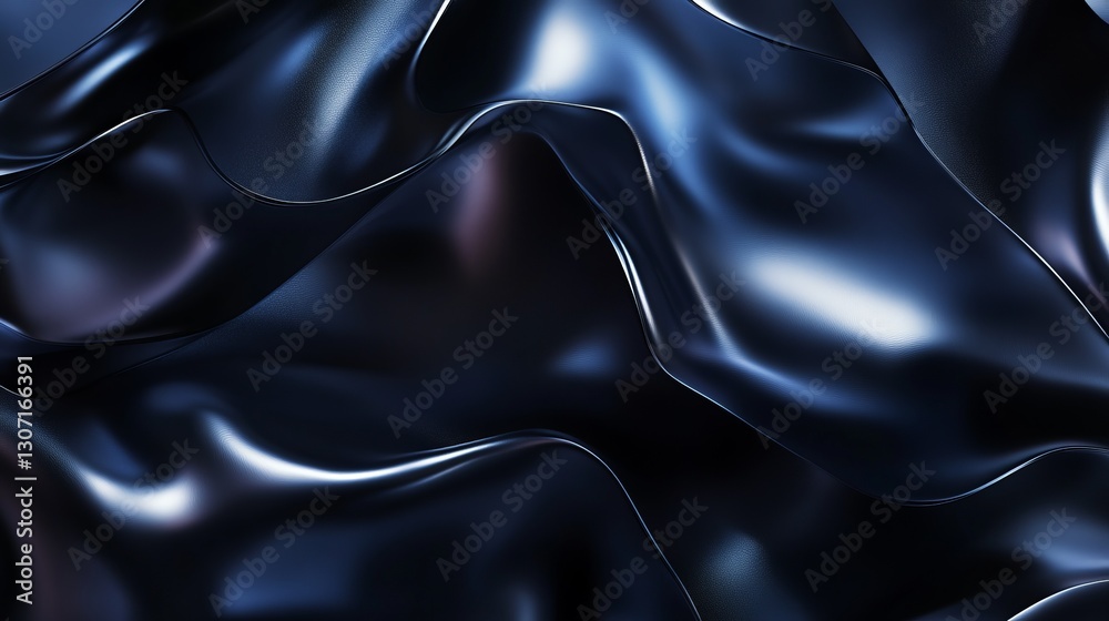 Obraz premium Metallic abstract texture with black and navy blue hues, softly glowing and blending, evoking a mysterious and modern atmosphere