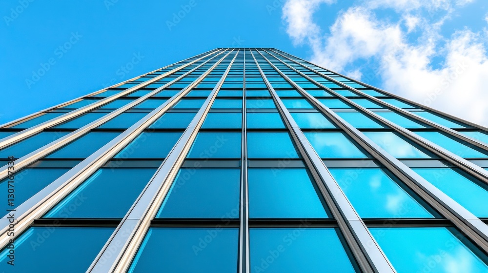 Obraz premium Modern Skyscraper with Reflective Glass Against Clear Blue Sky