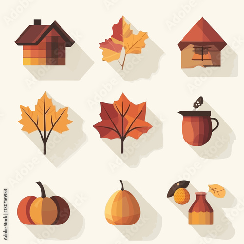 Autumn Harvest: Whimsical Houses, Leaves, Pumpkins and Warm Fall Motifs