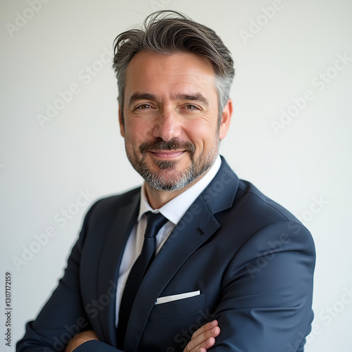 El guapo es un ejecutivo masculino de unos 40 años. Un hombre caballeroso.La barba te queda bien y el peinado es genial.
