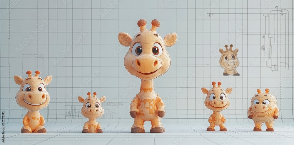 Naklejka premium Adorable Cartoon Giraffes in Various Sizes with Cute Expressions