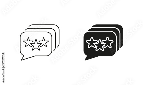 Feedback, Rate Pictogram. Customer Experience Symbol. Stars With Speech Bubble Line and Silhouette Icon Set. Editable Stroke. Isolated Vector Illustration