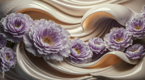 Violets on cream background in surreal 3D render