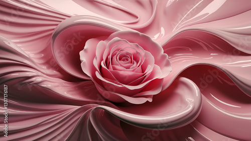 Pink rose on cream background in surreal 3D render