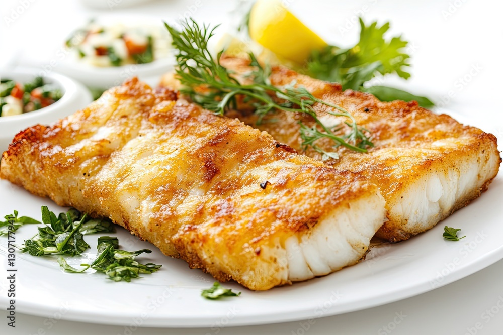 Fried haddock slice isolated on white background Fried haddock slice isolated on white background