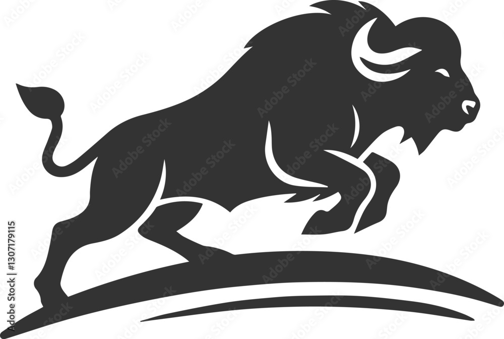 Buffalo running up a hill, muscles flexing animal vector silhouette Buffalo running up a hill, muscles flexing animal vector silhouette