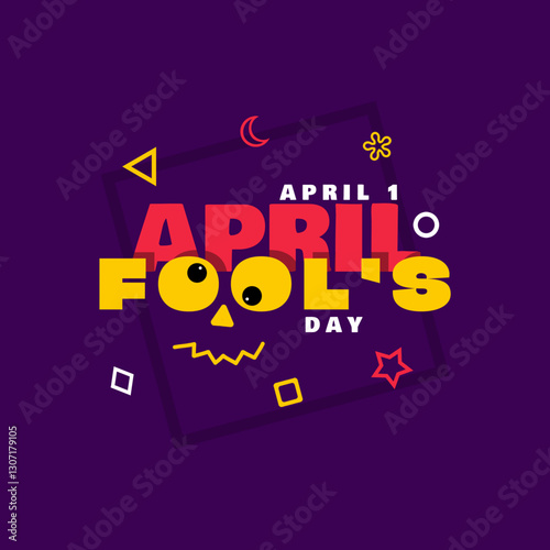 April Fools' Day to celebrate on April 1st. Colorful bold text with cute elements and eyes on dark purple background. Holiday event banner.