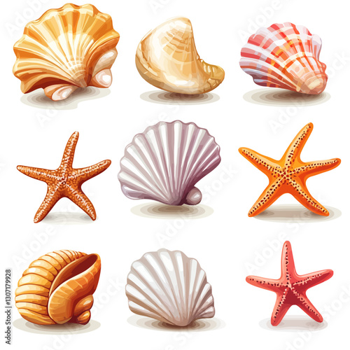 Sea Shells and Starfish Collection with Beach Theme Color Palette