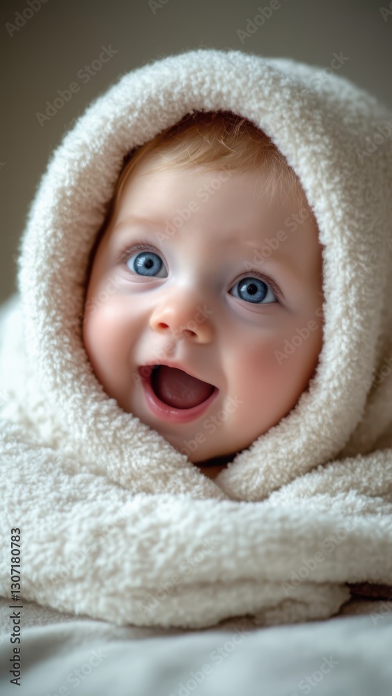 Adorable Smiling Baby Wrapped in a Warm Blanket Expressing Joy and Innocence Adorable Smiling Baby Wrapped in a Warm Blanket Expressing Joy and Innocence