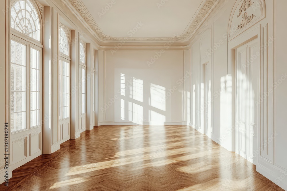 Fototapeta premium Spacious empty hall with blank white poster. AI generated illustration.