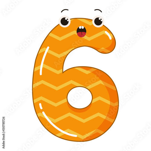 Vector illustration of colorful number six with eyes for children
