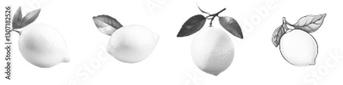 Lemon illustration featuring vector art of fresh lemons with leaves