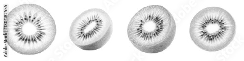 Stylized vector illustration of kiwi slices showcasing detailed textures