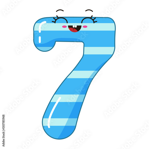 Vector illustration of the colorful number seven with eyes for children