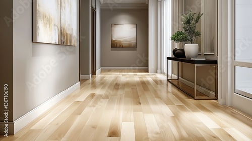 Hallway light wood flooring modern design AI generated