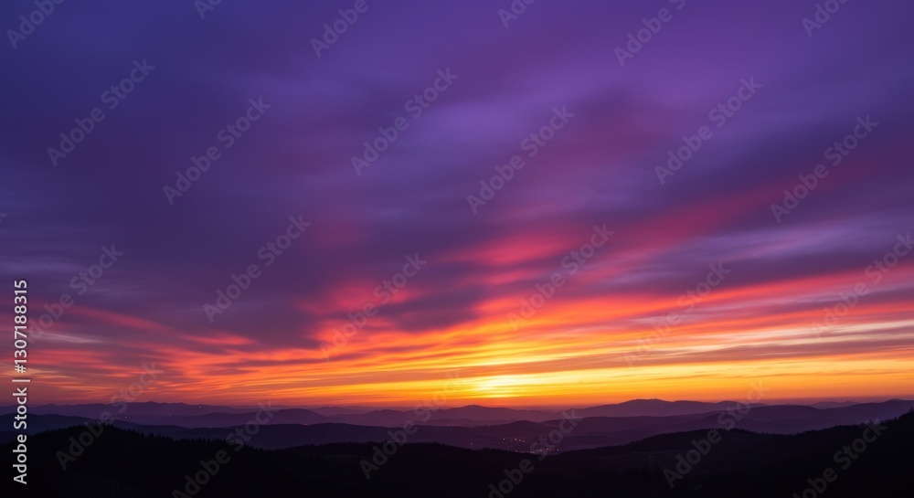 Breathtaking sunset over rolling hills with vibrant colors and serene atmosphere Breathtaking sunset over rolling hills with vibrant colors and serene atmosphere