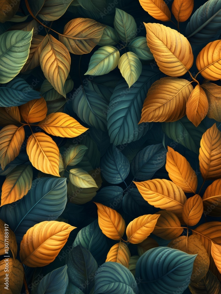custom made wallpaper toronto digitalGolden and teal autumn leaves creating a vibrant fall foliage background